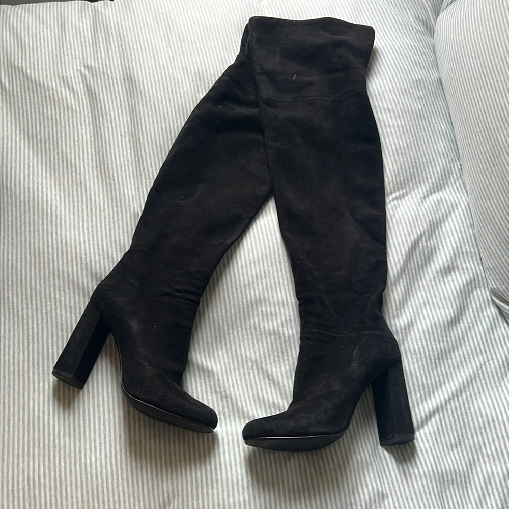 Black suede Prada thigh-high boots, 38.5 - worn only a handful of times